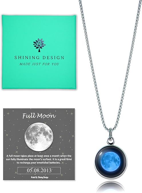 Personalized Glowing Birth Moon Phase Necklace with Gift Box
