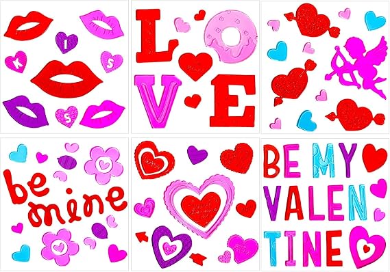 XIMISHOP 6pcs Valentine's Day Gel Window Clings Sticker for Window Decors