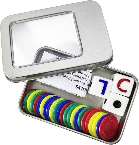 Left Right Center Dice Game Set, LRC Dice Game Including 3 Dices 40 Colorful Chips with Storage box for Camping Party Picnic Game