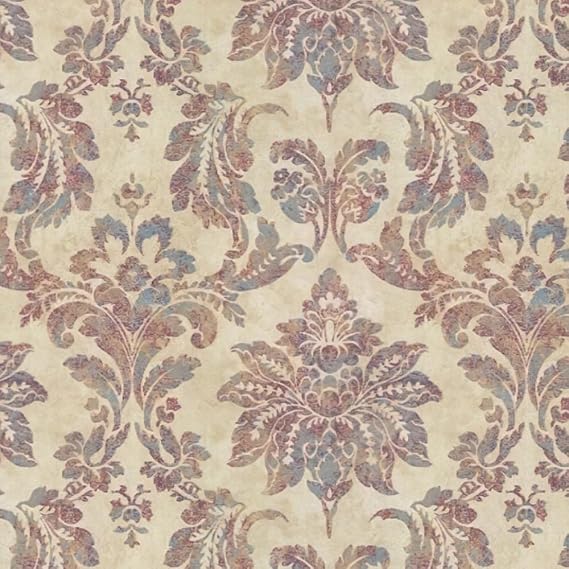 Vintage Damask Peel and Stick Wallpaper, Self-Adhesive Vinyl, Beige Waterproof, 44 x 300 cm, for Bedroom and Bathroom