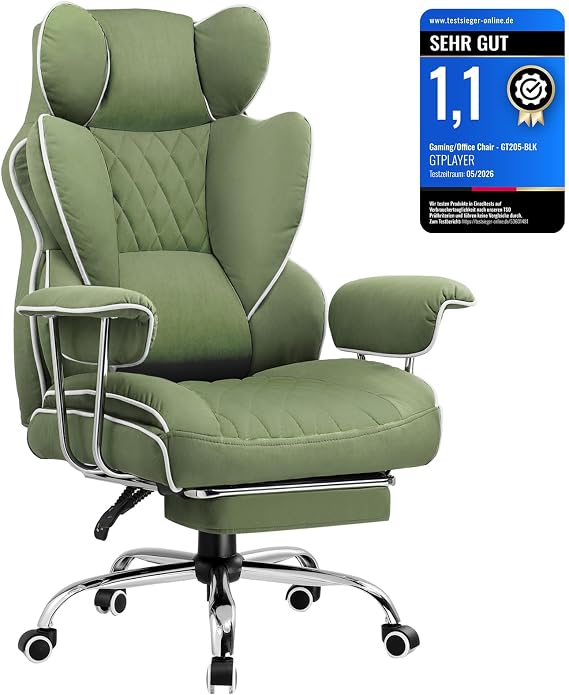 GTPLAYER Gaming Chair Office Chair with Pocket Spring Lumbar Support Wide Office Computer Chair with Outward Fixed Soft Armrests and Footrest 180 kg Green