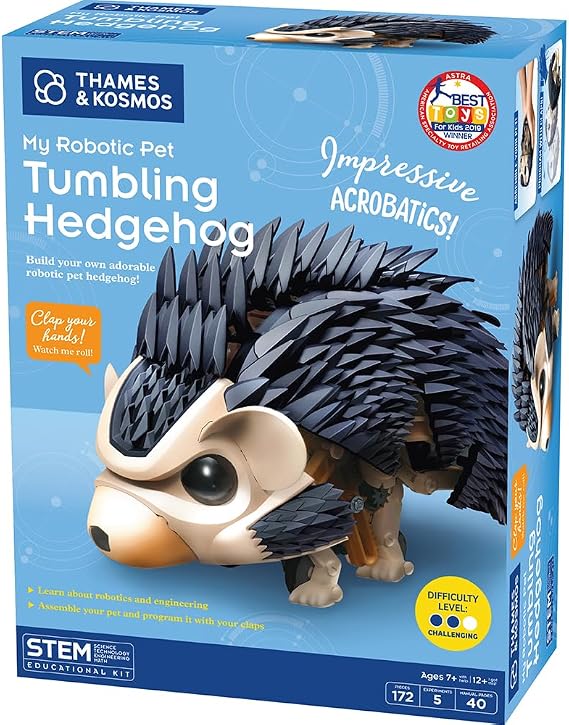 Thames & Kosmos My Robotic Pet - Tumbling Hedgehog | Build Your Own Sound Activated Tumbling, Rolling, Scurrying Pet | STEM Experiment Kit | Toy of The Year Award Finalist
