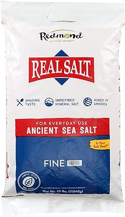 Redmond Natural Real Salt Ancient Fine Sea Salt, Gluten Free, 25 LB (Pack Of 1)