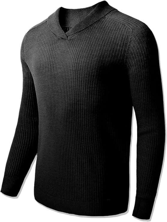 Vintage Mens Shawl Collar Sweaters Casual Relaxed Fit Knitted Pullover Sweater