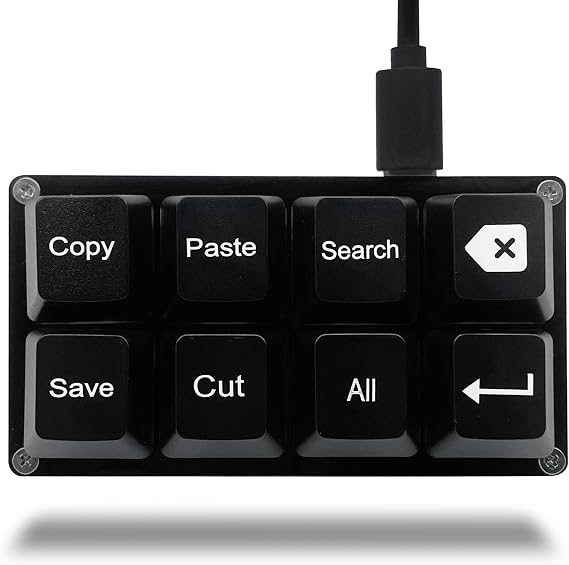 BTXETUEL Copy Paste Search Backspace Save Cut All Enter 8-Key Keyboard SayoDevice One Handed OSU Keypad Programmable Mechanical Shortcut Macro Keyboard for Working and Gaming (Black)