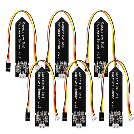 Aideepen 6PCS Soil Moisture Sensor Hygrometer Module V1.2 Capacitive,Analog Capacitive Soil Moisture Sensor Corrosion Resistant Module Plants Watering DIY Kits