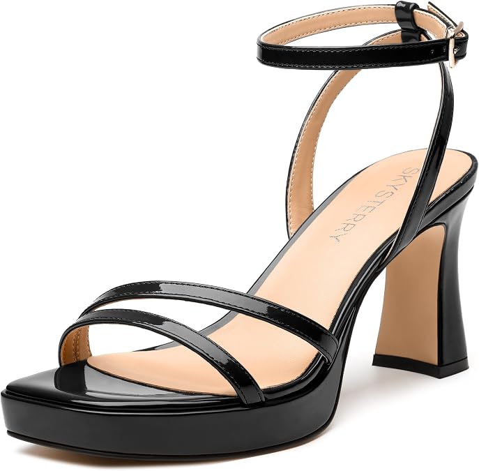 SKYSTERRY Square Open Toe Heels Women Chunky Block Sandals