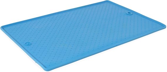 Dexas Pets Grippmat Flexible Non-Slip Pet Placemat/Spill Catcher for Dog Bowls and Cat Bowls, 13 by 19 Inches, Pro Blue