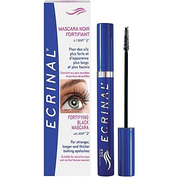 Ecrinal Fortifying Black Mascara with ANP 2+ Longer Thicker Volumizing Mascara, Volume & Length, Gentle for Sensitive Eyes & Contact Lens Wearers, Nourishing Black Mascara - 0.23 fl oz