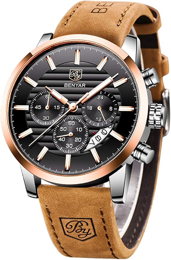 BENYAR Mens Watches Analog Quartz Chronograph Waterproof Watch for Men | Fashion Business Work Casual Sport Wrist Watches for Men Luminous Designer Dress Watch Calendar Elegant Gifts for Men