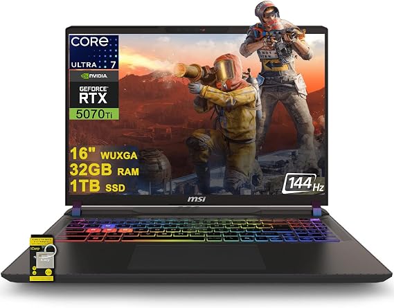 msi Vector 16 HX AI Gaming Laptop 16" WUXGA IPS 144Hz Intel 20-core Ultra 7 255HX (>i9-14900HX) 32GB DDR5 1TB SSD GeForce RTX 5070 Ti RGB Backlit Thunderbolt5 Win11 ICP Hub PC