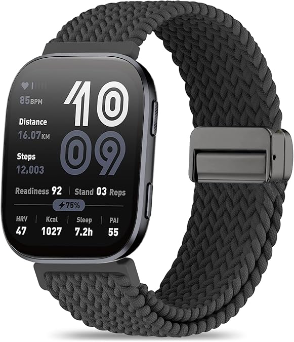 22mm Magnetic Braided Nylon Compatible with Amazfit Bip 6/Bip 5/Bip Max/Active Max Watch Band, Breathable Soft Sport Wristband Replacement for Balance 2/Balance & GTR 4/3 Pro/3/2/2e/47mm Men Women