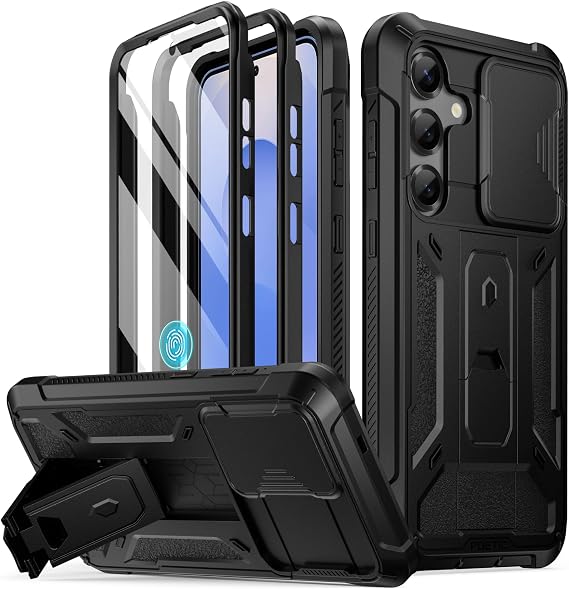 Poetic Spartan Case for Galaxy S25 6.2", [Slide Camera Cover] [Screen Protector Works with Fingerprint ID] Military Grade Rugged Shockproof S25 Phone Case with Kickstand, Matte Black