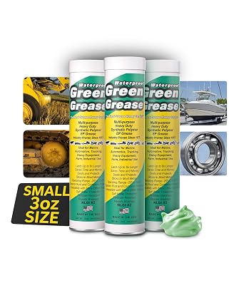 Ultra Heavy Duty Green Grease Tube (3oz, 3 Pack) for 3oz Grease Gun NLGI 2 Lithium, High Temp Waterproof Marine Grade, Rust Resistant Wheel Bearing Lubricant for Auto, Farm & Home Use USA Made