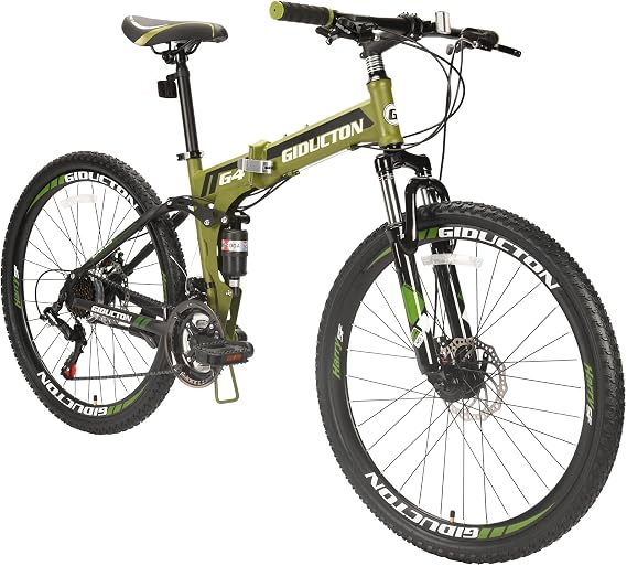 26 Inch Folding Mountain Bike 21 Speed Dual Disc Brakes Full Suspension MTB Bicycle for Adult Teens (Green Red)