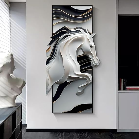 homary Creative Running Horse Wall Art, Abstract Irregular Wall Hanging Decor Modern Home Office Living Room Decoration Black & White