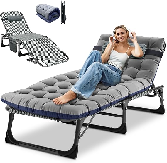 DoCred Chaise Lounge Chair, 5-Position Folding Outdoor Lounge Chair