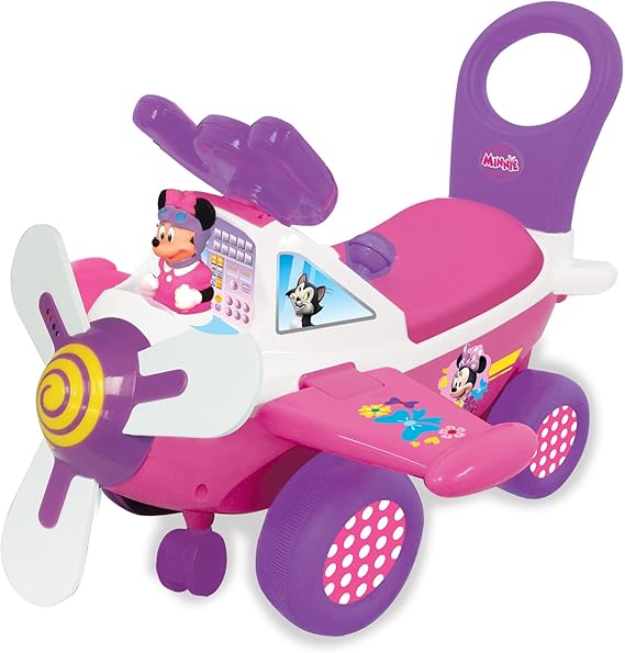 Kiddieland Disney My First Minnie Ride-On Plane Toy with Music, Lights & Sounds, Steering Wheel, 360 Turning, Horn, Foot-to-Floor Toddler Vehicle