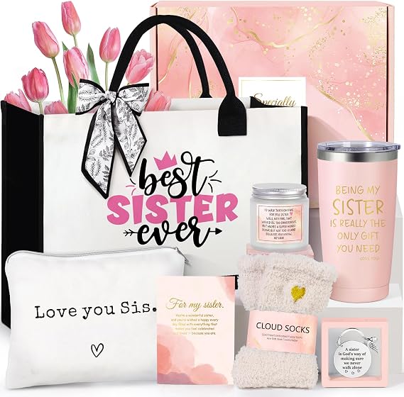 Suhctuptx Gifts for Women, Birthday Gifts w/Canvas Tote Bag Sister