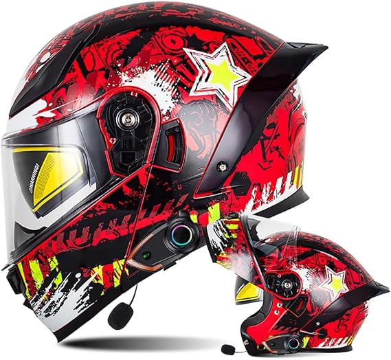 Bluetooth Intercom Modular Motorcycle Helmet ECER 22.06 Approved Flip Up Front Motorbike Helmets Dual Pinlock Anti-fog Visors Full Face Helmet Lightweight for Men Women S~XXL