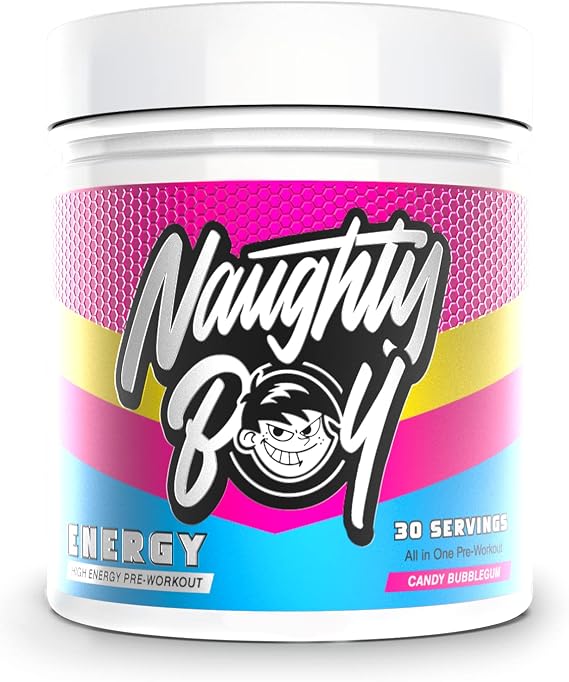 Naughty Boy Energy Pre Workout Powder, 200mg Caffeine Energy, Pump & Focus Formula, 30 Servings, Candy Bubblegum