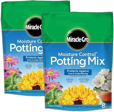 Miracle-Gro Moisture Control Potting Mix - Plant Soil For Container Plants, Protects against Over- and Under-Watering, 8 qt. 2-Pack