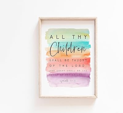 Isaiah 54:13 All Thy Children Shall Be Taught By The Lord Bible Verse Wall Art Print Christian Kjv Rainbow Scripture Nursery Gift