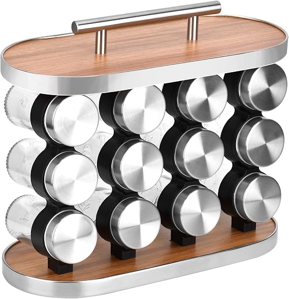 DUOJIN Spice Rack Set Universal Kitchen Organiser Spice Rack with 12 Spice Jars Decorations Art Style Spice Rack Spice Storage 28 x 23.6 cm