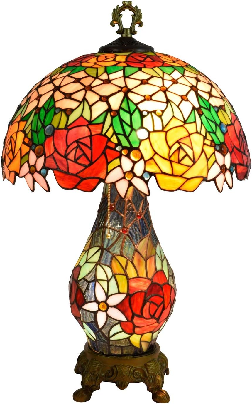 Tiffany Table Lamp 40cm Tiffany-BuntGlas-Tabellen-Lamp Vintage Rose Classic Retro Lampe Nachtlampe Hotel Bar Villa Lobby Lamp Vase Tischlampe
