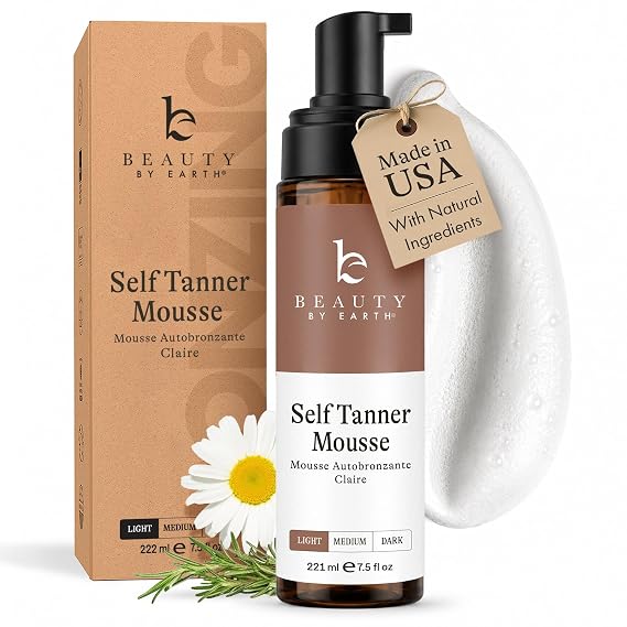 Self Tanner Mousse - USA Made with Natural & Organic Ingredients, Non-Toxic | Fast-Drying & Non-Sticky Tanning Formula, Lightweight Foam for Streak-Free Sunless Fake Tan, Vegan & Cruelty-Free