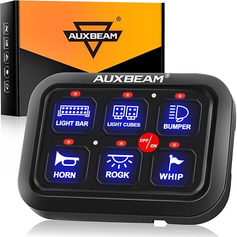 Auxbeam 6 Gang Switch Panel BC60 Universal Circuit Control Relay System Automatic Dimmable LED Switch Pod Touch Control Panel Switch Box for Car Truck Pickup Boat UTV SUV - Blue,