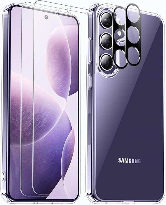 SPIDERCASE Designed for Samsung Galaxy S24 Case, [10 FT Military Grade Drop Protection], 2 Pack [Tempered Glass Screen Protector+Camera Lens Protector] Heavy Duty Shockproof Case, Clear