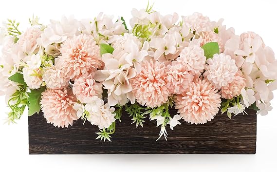 Artificial Flower Table Centerpiece Summer Arrangement with Tray, Champagne