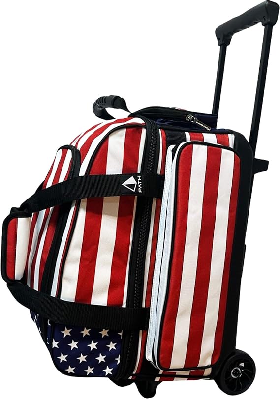 Pyramid Deluxe Double Roller 2 Ball Bowling Bag with Large Separate Shoe Compartment (Up To 2 Pairs Of Shoes) and Accessory Pockets, Sturdy Square Handle - Extends to 40" - Pro Options Available