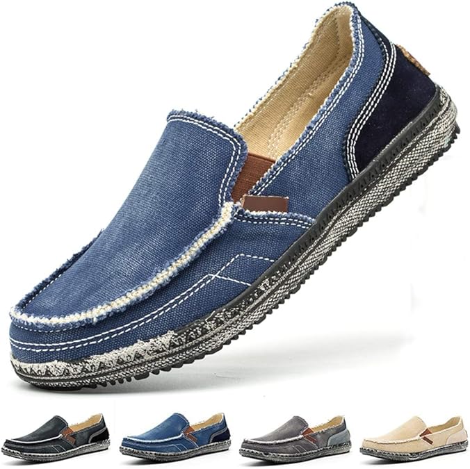 Men's Fashion Canvas Shoes Lofers Shoes Slip on Flat Casual Shoes Peas Shoes Driving Shoes Boat Deck Shoes