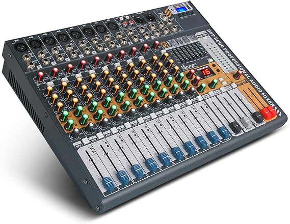 HMTE Studio Mixing Desks, 12Channels Audio Mixer Dj consoler with 48V Power USB Bluetooth for Recording Stage karaoke microphone mixer