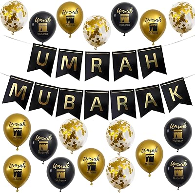 19 Pcs Umrah Mubarak Decorations, Ramadan Decorations for Home, Ramadan Mubarak Banner Suitable for Home and Party Decoration