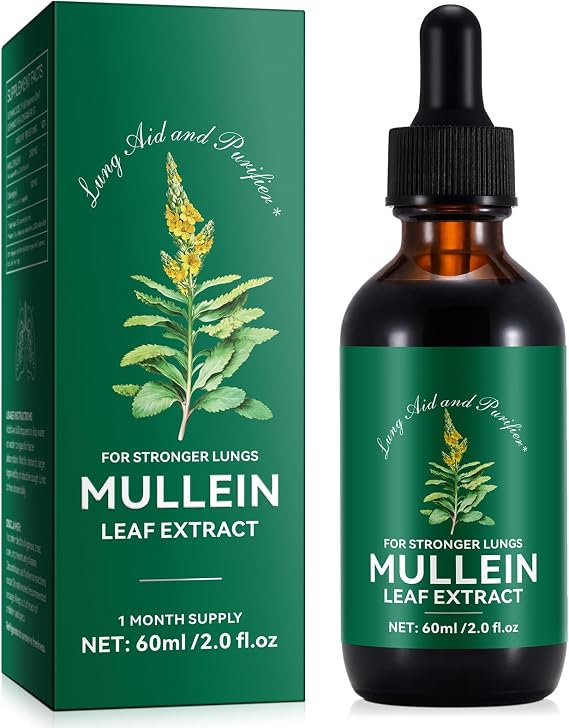 Mullein Drops for Lungs, Natural Mullein Leaf Extract, Mullein and Chlorophyll Drops for Lungs, Breathing Support Supplement (2 Fl Oz/1Pack)