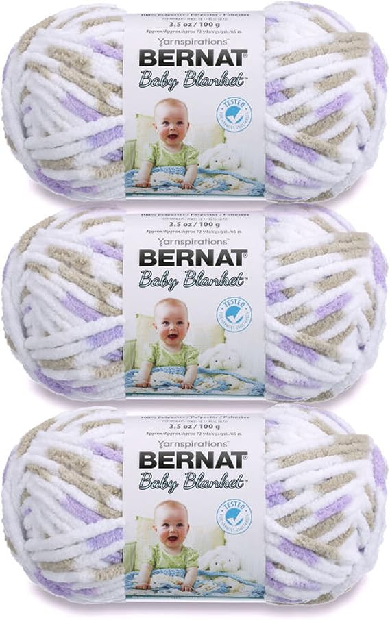 Bernat Baby Blanket Little Lilac Dove Print Yarn - 3 Pack of 100g/3.5oz - Polyester - 6 Super Bulky - 72 Yards - Knitting/Crochet