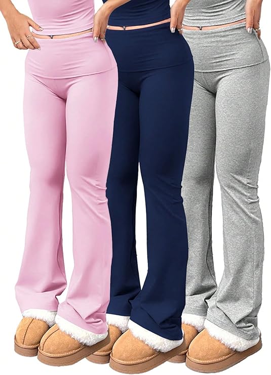 3 Piece Women's Flare Leggings High Waisted Tummy Control Yoga Pants Black Bootcut Wide Leg Leggings Workout Pants