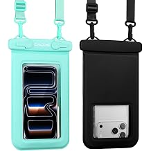 CACOE [Floatable Waterproof Phone Pouch 2 Pack,IPX8 Waterproof Phone Case with Adjustable Lanyard [Up to 9.0''] Dry Bag Cellphone case Beach Cruise Ship Essentials(Black+Green)