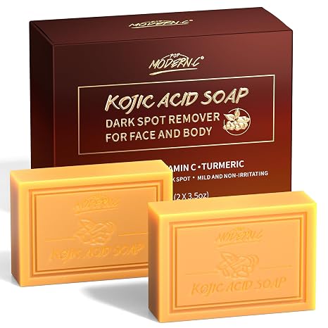 Kojic Acid Soap Pack of 2 - Kojic Acid and Turmeric Soap for Hyperpigmentation and Dark Spots - with Hyaluronic Acid Amino Acids Vitamin C - Turmeric Soap 200 g