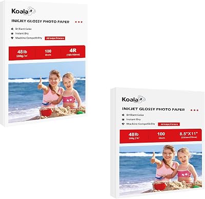 Koala High Glossy Inkjet Photo Paper 8.5X11 Inches and 4X6 Inches Total 200 Sheets 48LB