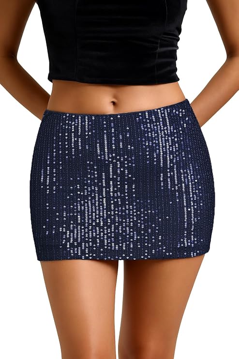 LIWEIKE Women's Sequin Skirt Bodycon Mini Skirts Sexy Y2k Glitter Skirts
