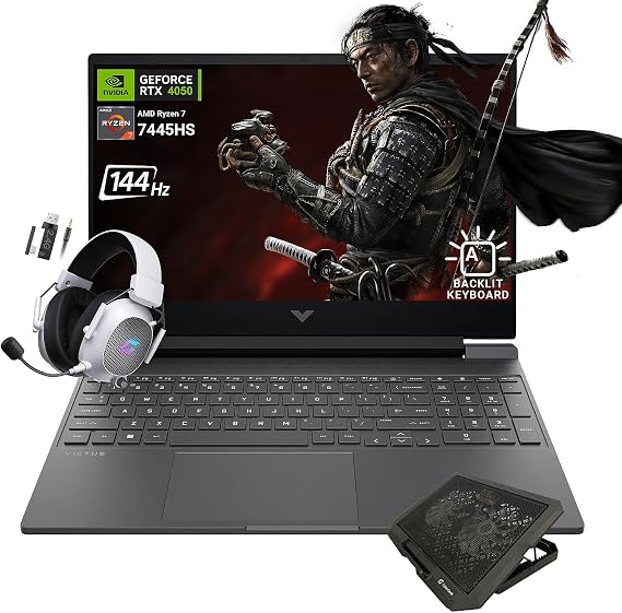 HP Victus 15.6" FHD 144Hz Gaming Laptop, AMD Ryzen 7 7445HS, NVIDIA GeForce RTX 4050, 32GB DDR5 RAM, 1TB PCIe 4.0 SSD, Backlit KB, Copilot, Silver, Bundle with Mytrix Accessories