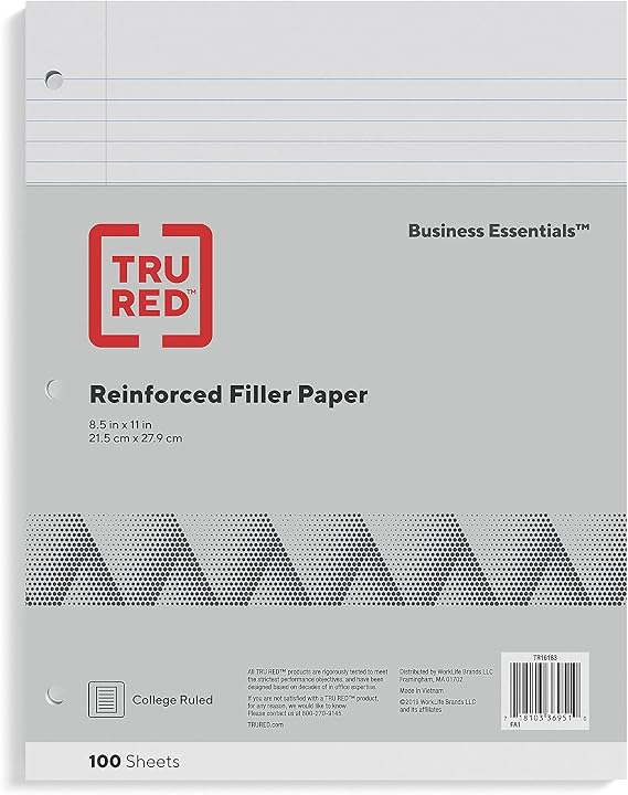 Staples College Ruled Filler Paper, 8.5x11 Inch, 100 Sheets/Pack | For use in 3-ring binders for school and everyday note-taking.