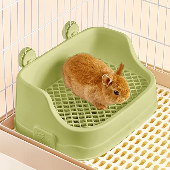 Rabbit Toilet Medium Small Animal Cat Litter Box for Cages Removable Corner Toilet Potty Trainer for Rabbits Guinea Pigs Hamsters Chinchillas (Green)