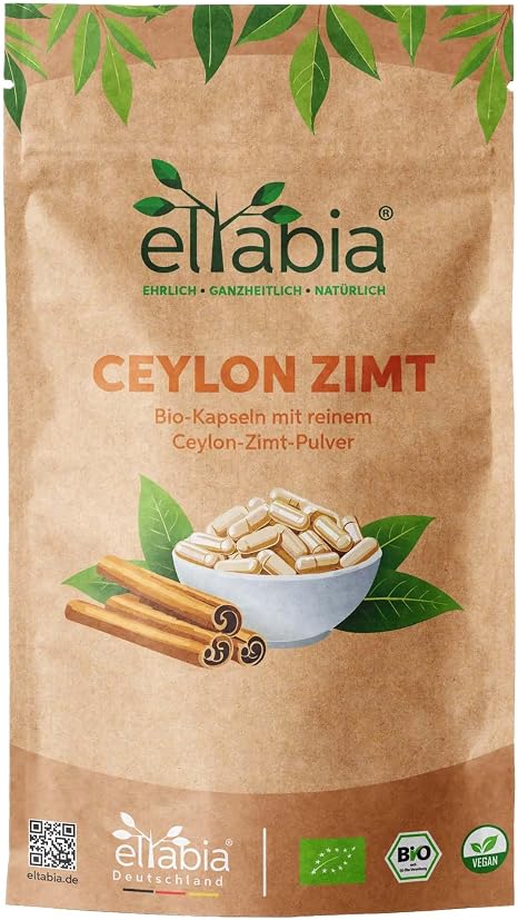 Organic Ceylon Cinnamon Capsules Pack of 200 High Dose 1840 mg Daily Dose Ceylon Cinnamon with Little Coumarin The Original Pure and No Additives in Premium Raw Food Quality