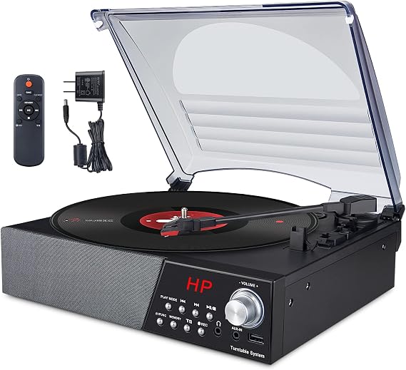 Record Player, 3 Speed Turntable Vinyl Record Player with Bluetooth Speaker, MP3 Player Portabl with FM Stereo Radio, Vinyl to MP3 Recording Phonograph Player, Black