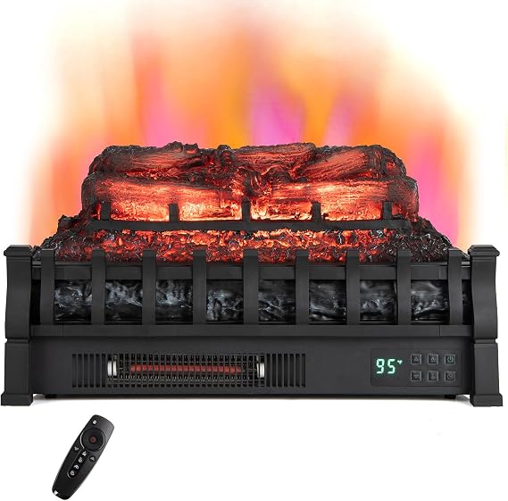 RELAX4LIFE 23 Electric Fireplace Logs Heater - 1500W Infrared Quartz Fireplace Insert w/Realistic Pinewood Ember Bed, Adjustable Flame Color & Brightness, Remote Control, Timer, Overheat Protection